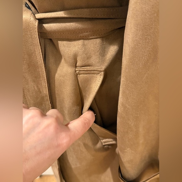New Truth By Republic Elegant Tan Faux Suede Trench Coat Women's Size Medium - Picture 4 of 16